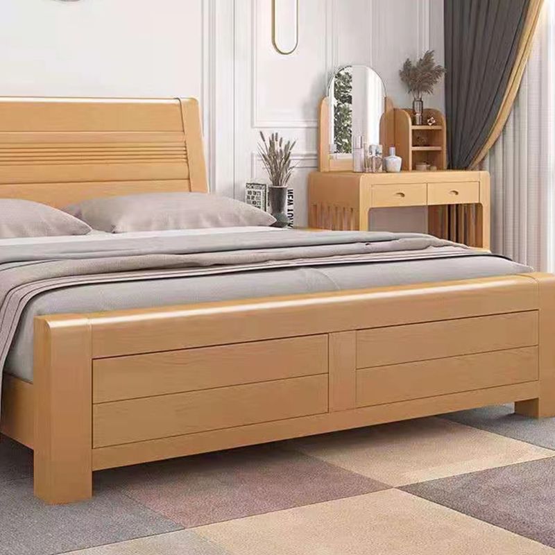 Scandinavian Natural Wooden Sleigh Bed with Rectangular Headboard