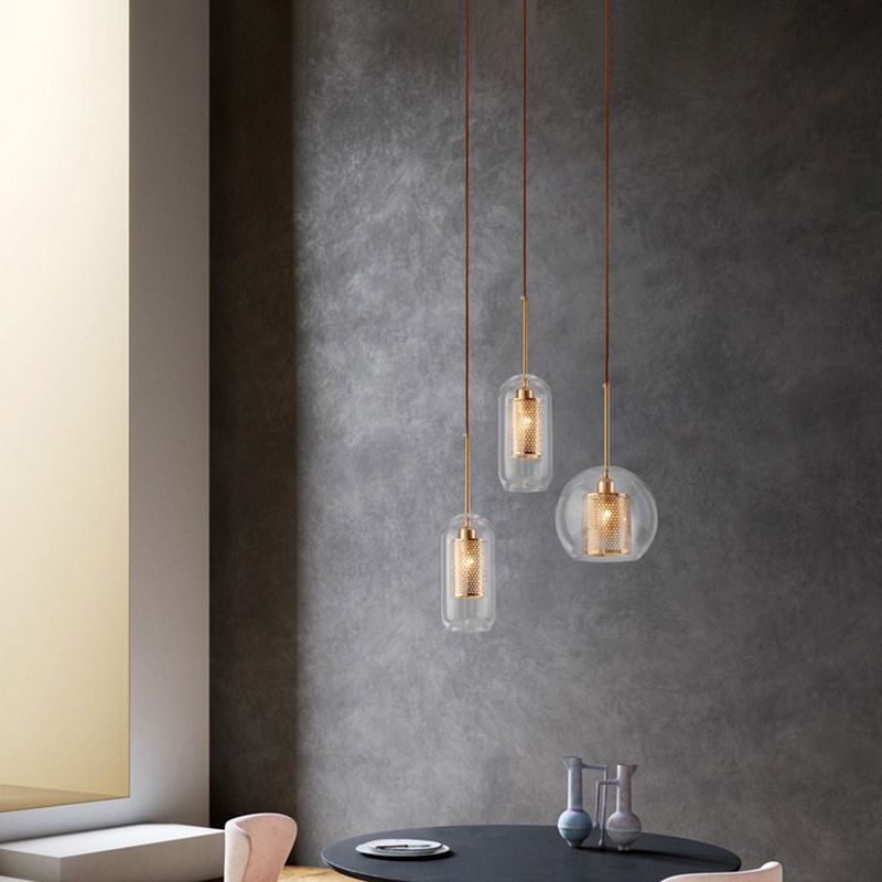 1 Light Cylinder Ceiling Light Industrial Glass Hanging Pendant Lights for Coffee Shop