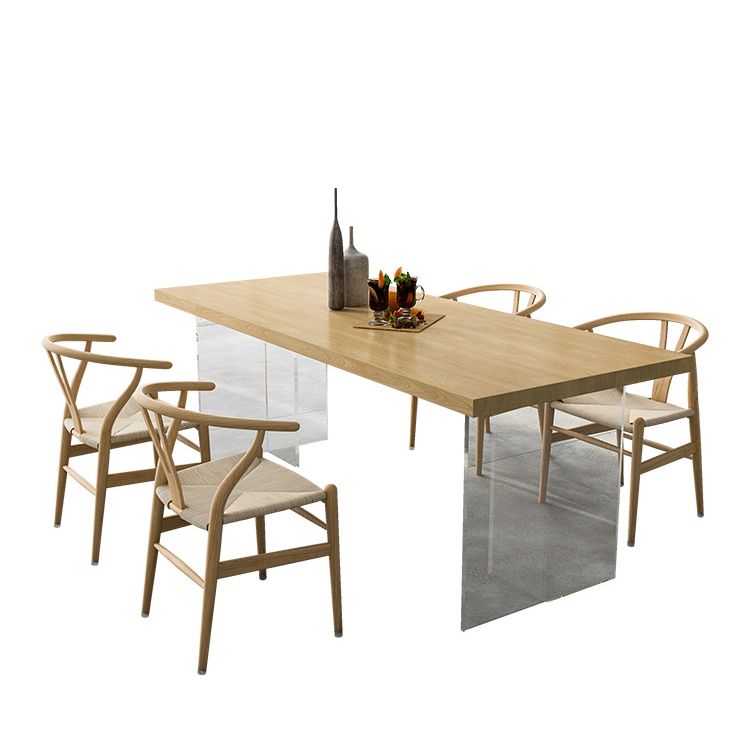 Table à manger en bois massif de style moderne Table rectangulaire marron avec base en acrylique