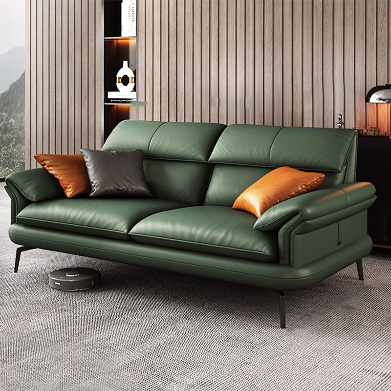 Pillow Arms Sofa in Green Modern Stain-Resistant Faux Leather L-Shape Sofa & Chaise