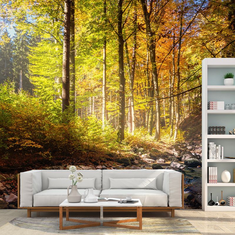 Autumn Forest Landscape Mural Water Resistant Wall Decor for Sitting Room