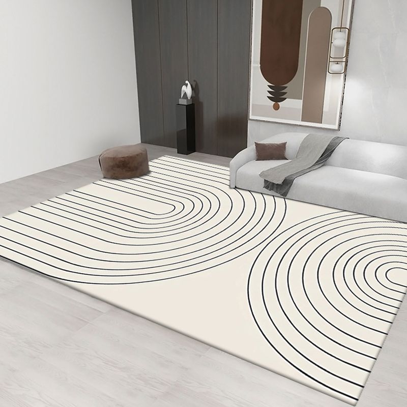 Light Gray Stripe Carpet Polyester Modern Carpet Non-Slip Backing Carpet for Living Room