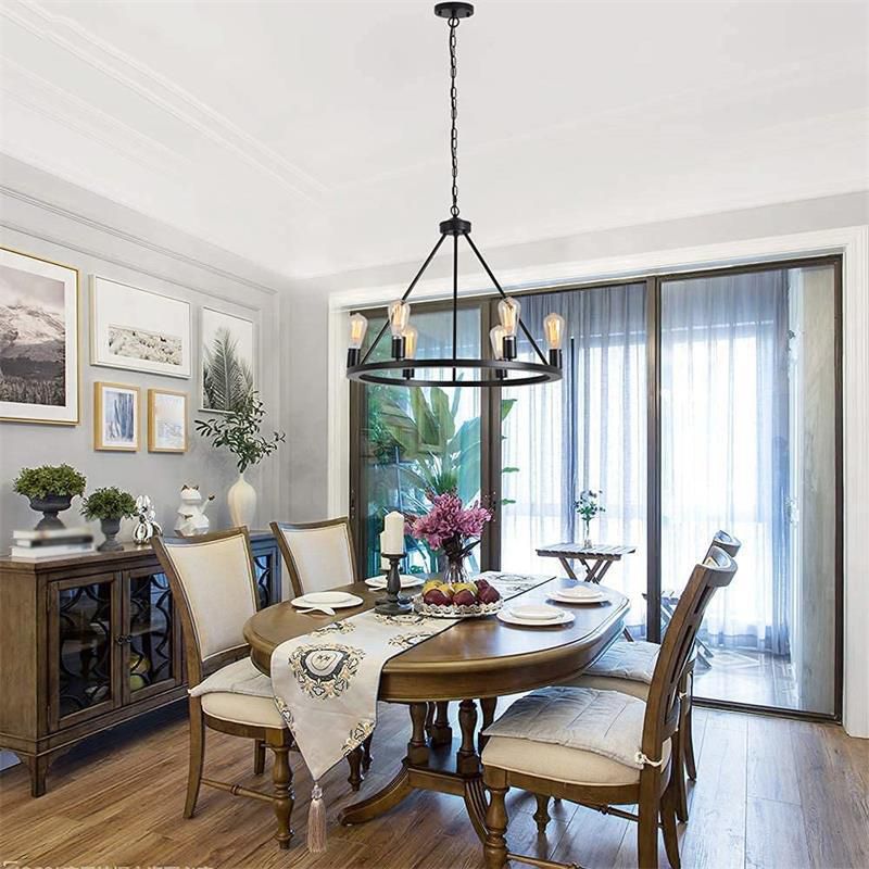 Living Room Chandelier Black Six Head Industrial Style Hanging Fixture