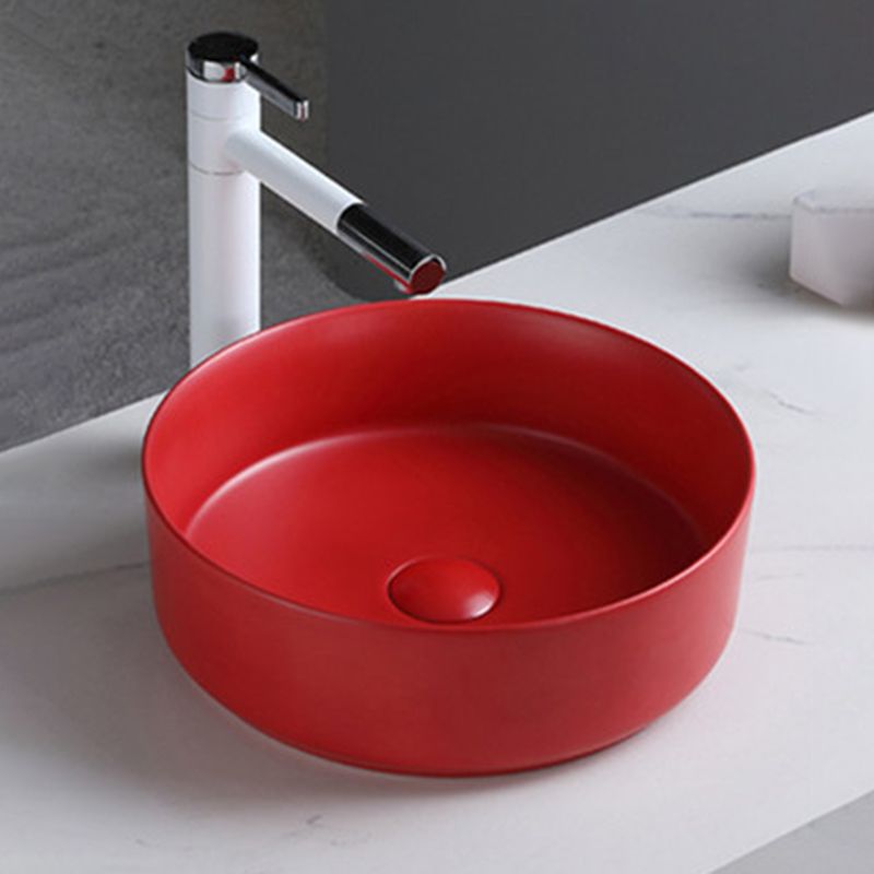 Round Modern Bathroom Sink Porcelain Vessel Bathroom Sink for Home(Faucet Not Included)