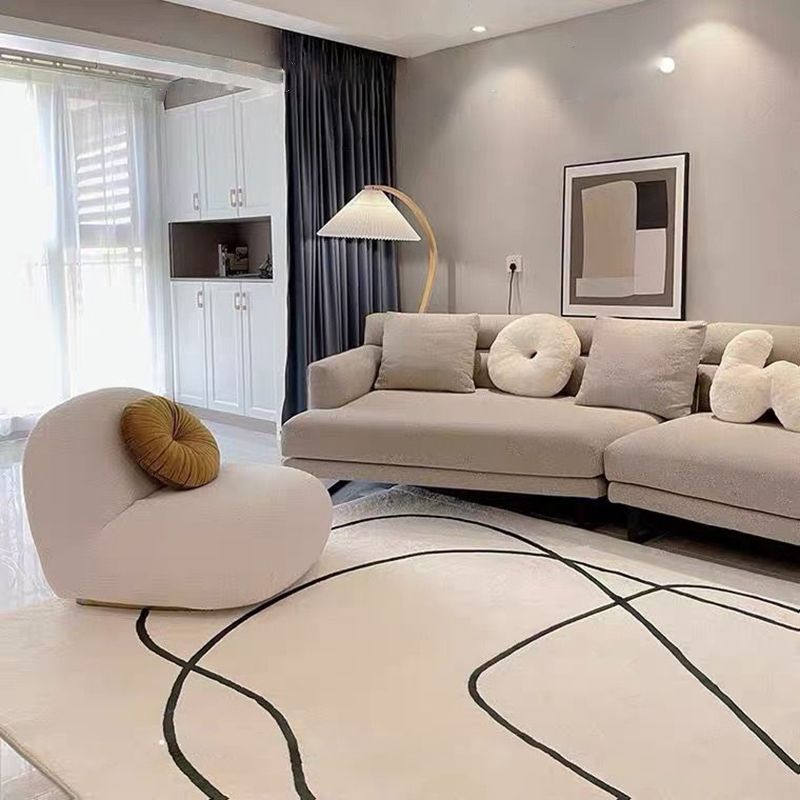 Beige Abstart Rug Polyester Modern Carpet Non-Slip Backing Area Rug for Living Room
