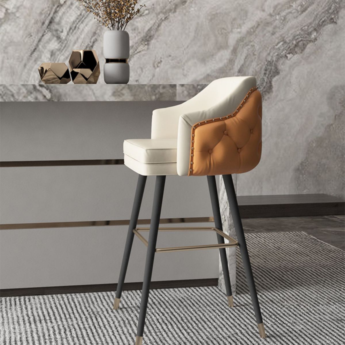 Modern Armrest Backrest Counter Stool Iron Cafe Bar Stool with Cushion and Pedal