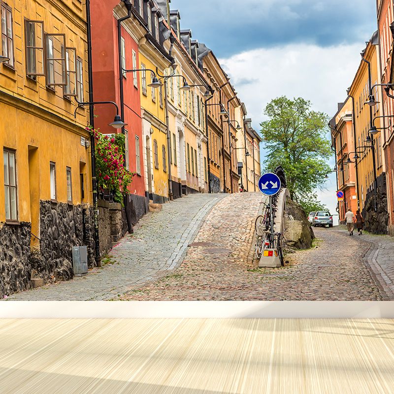 Photography Town Buildings Wall Mural for Living Room, Yellow, Custom Size Available