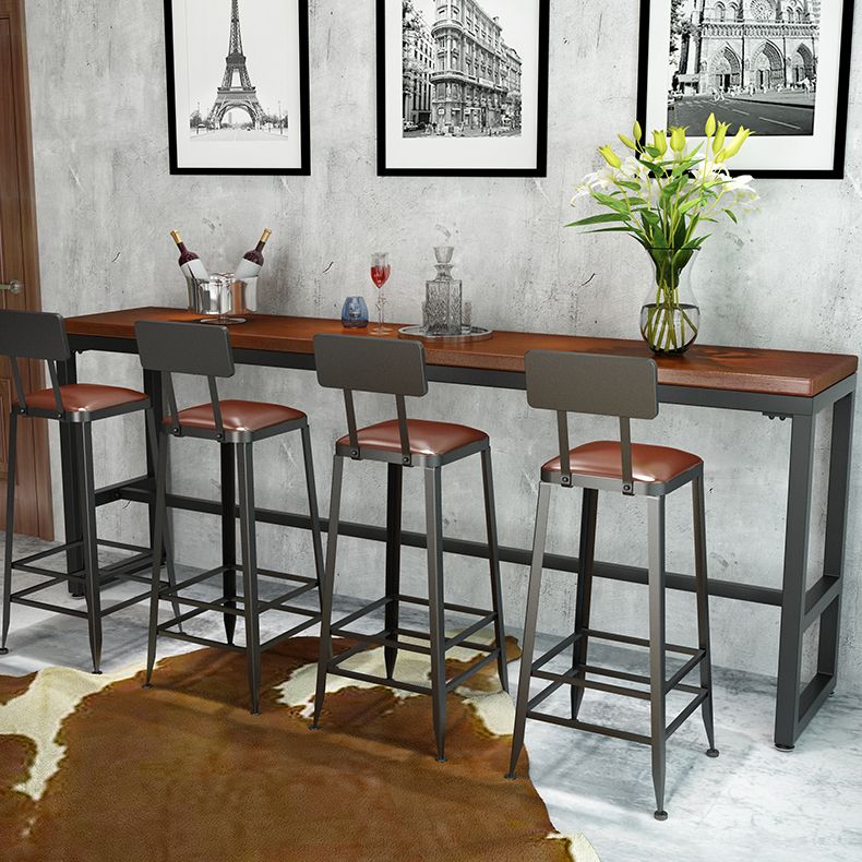Industrial Style Bar Dining Table Brown Solid Wood Bar Wine Table with Metal Base