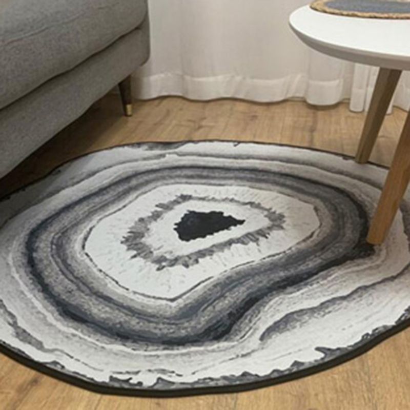 Round Solid Color Simple Indoor Rug Polyester Plant Print Carpet Non-Slip Backing Rug for Home Decor