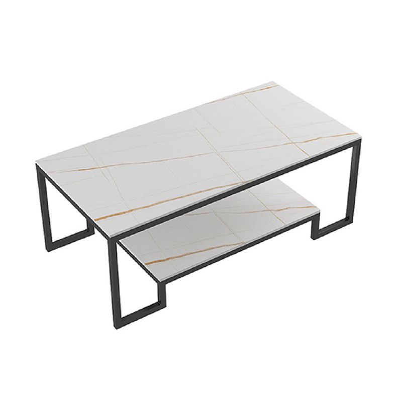 Contemporary Cocktail Table with Stone Top and Iron Base and Shelf