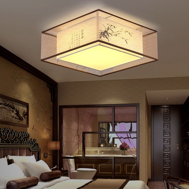 Square Flush Mount Lighting Fabric Traditional Flush Ceiling Light Fixtures