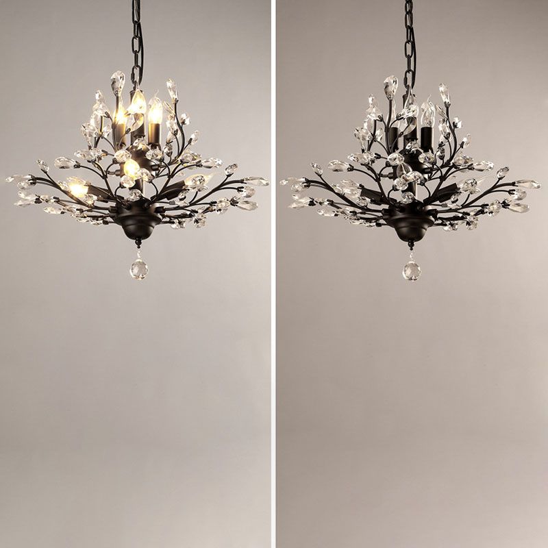 Ramas Sala de estar Hanging Chandelier Cristal de estilo tradicional Luz de lámpara de araña negra