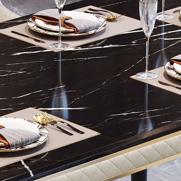 Dining Room Set Contemporary Marble Rectangle Table Black Dining Set with 4 Legs Base