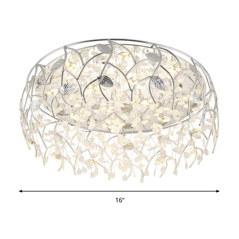 Round Living Room Flush Mount Lamp Crystal LED Contemporary Flush Light Fixture in Chrome