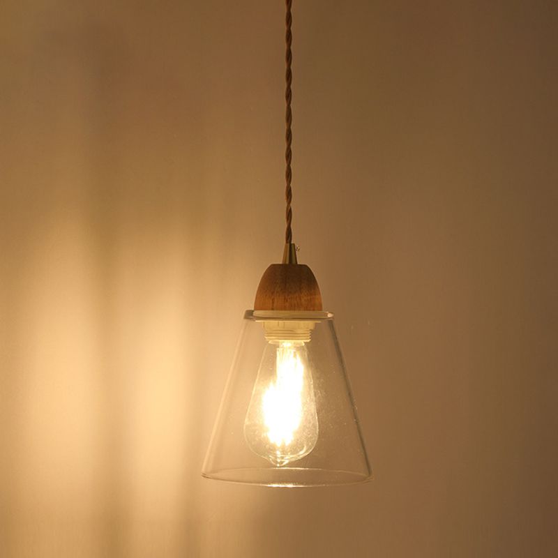 Modern Glass Wall Light Geometric Shape Wall Sconce with Wood for Living Room