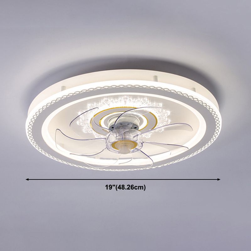 Weißer Kreis LED Deckenventilator Leichte stilvolle nordische Acryl -Halbflush -Halterung für Schlafzimmer