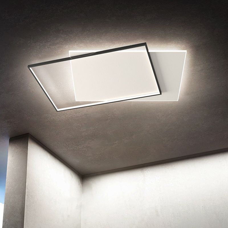 Plafonnier carré encastré moderne en acrylique pour chambre à coucher, luminaire LED encastré en noir et blanc