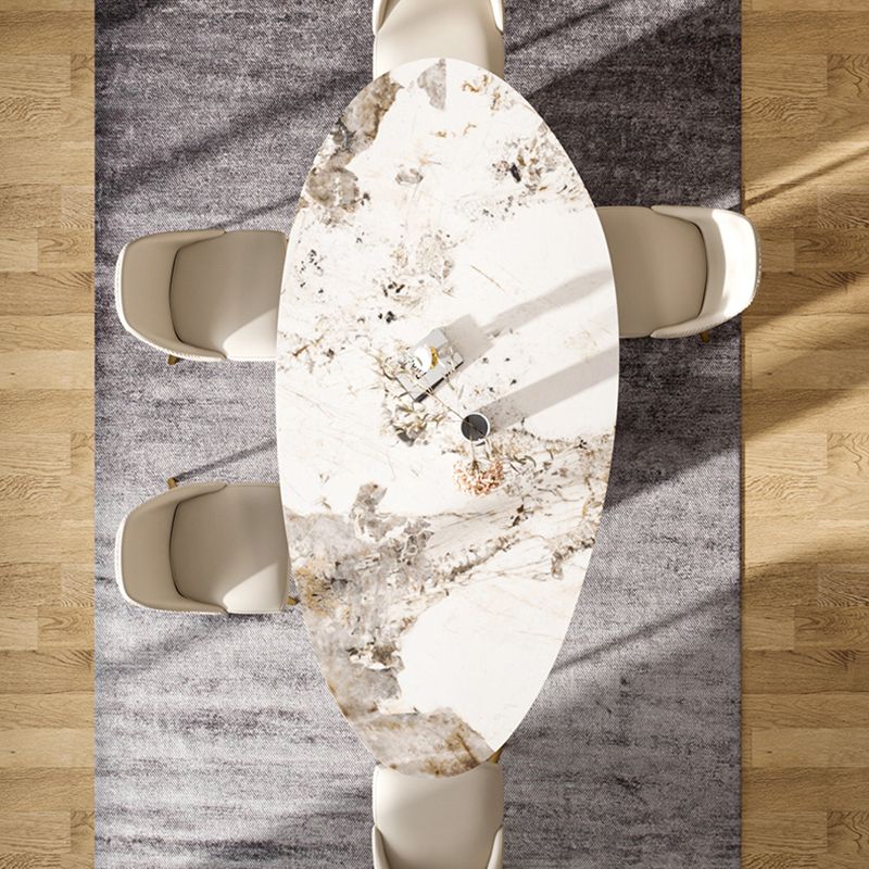 Metaal traditionele luxe ovale eettafel gesinterde stenen tafel met witte benen