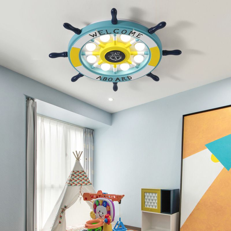 Children's Room Ceiling Light Creative Boy Bedroom Mediterranean Style Ocean Cartoon Wooden Pirate Ship Rudder Energy-saving Lamps
