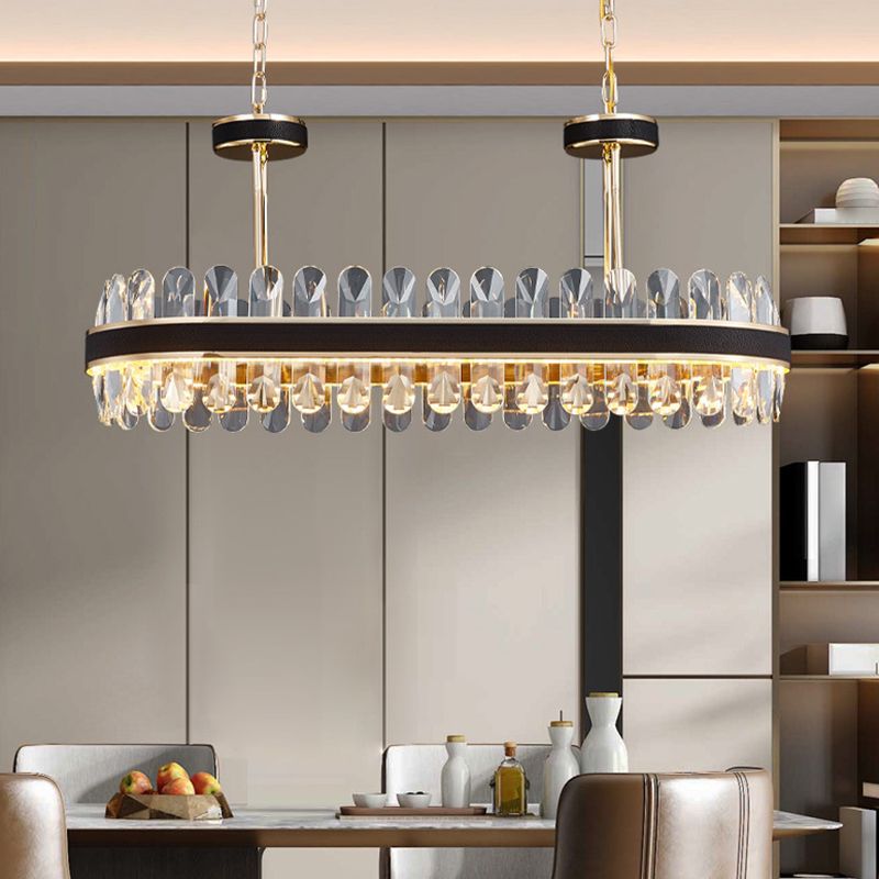 Minimalistische kreisförmige LED-LED-Kristallkristall Wohnzimmer Decke Anhänger Licht in Schwarzgold