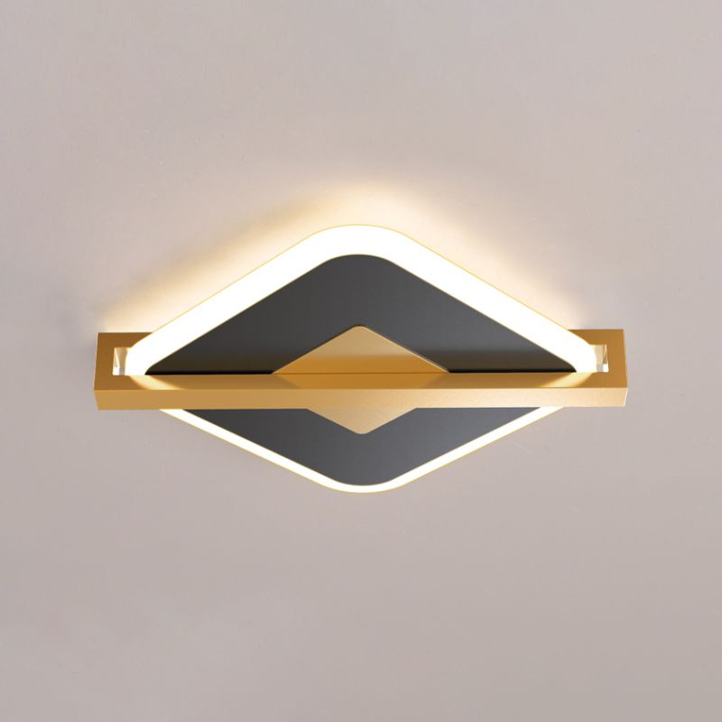 Lampada da soffitto a LED in acrilico vintage con montaggio a incasso sottile a rombo nero/bianco-oro con protezione del telaio