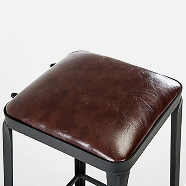 Industrial Brown Counter Stool Leather Square Stool with Black Metal Frame