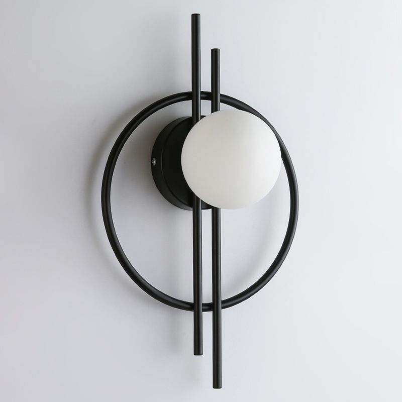 Nordic Style Iron Wall Light Circle Shape LED Wall Lamp with Glass Shade for Bedroom