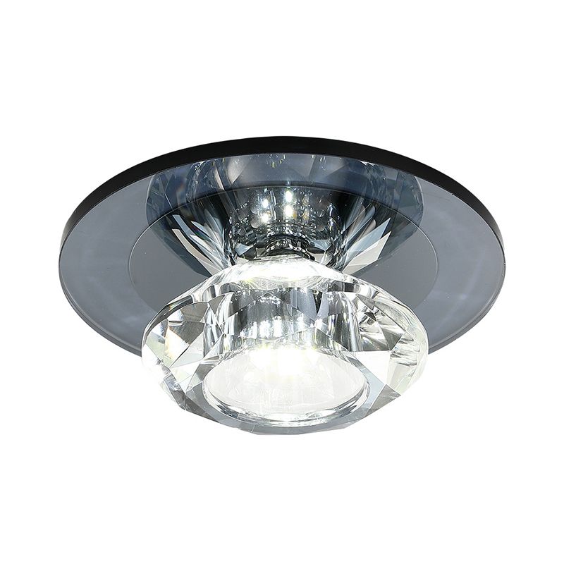 LED Porch Semi Flush Mount Light Simple Black/Tan Ceiling Lighting with Circle Clear Crystal Shade, Warm/White Light