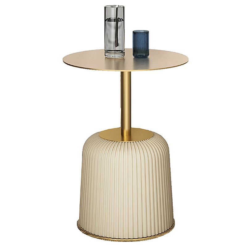 Glam Stone Top Coffee Table Pedestal Round Cocktail Table in White