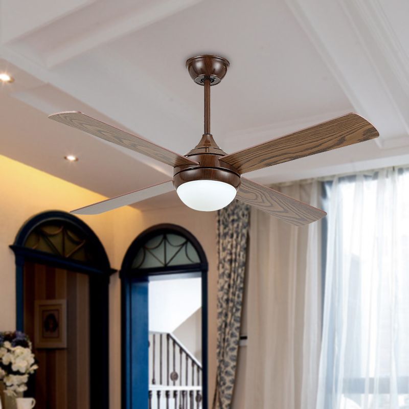Brown LED Semi Flushmount Traditional Metallic Onion 4 Bois Breades Ventilateur de plafond pour le salon, 45 "de large