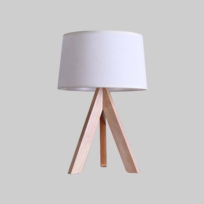 Lampada da comodino a tamburo affusolato modernista in tessuto con 1 lampada da lettura a testa in bianco