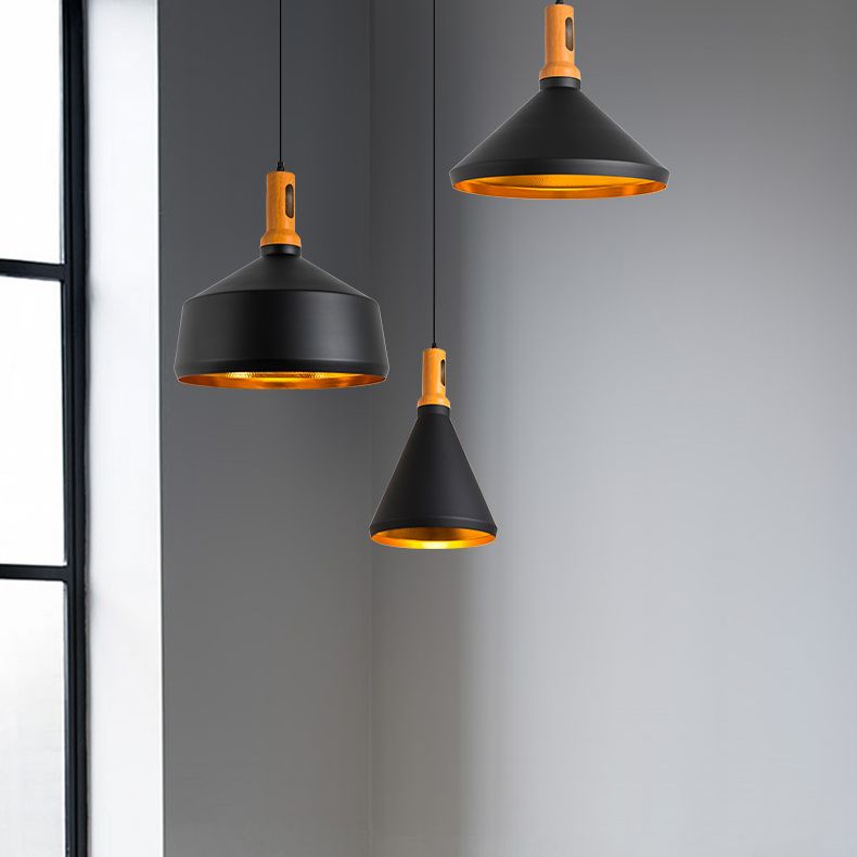 Black and Gold Inner Geometric Pendant Industrial Retro Metal 1-Light Bistro Hanging Light