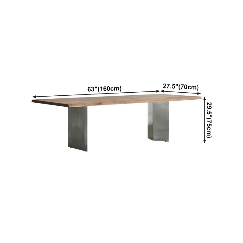 Rectangle Glam Dining Table Solid Wood Brown Fixed Table with Double Pedestal Base