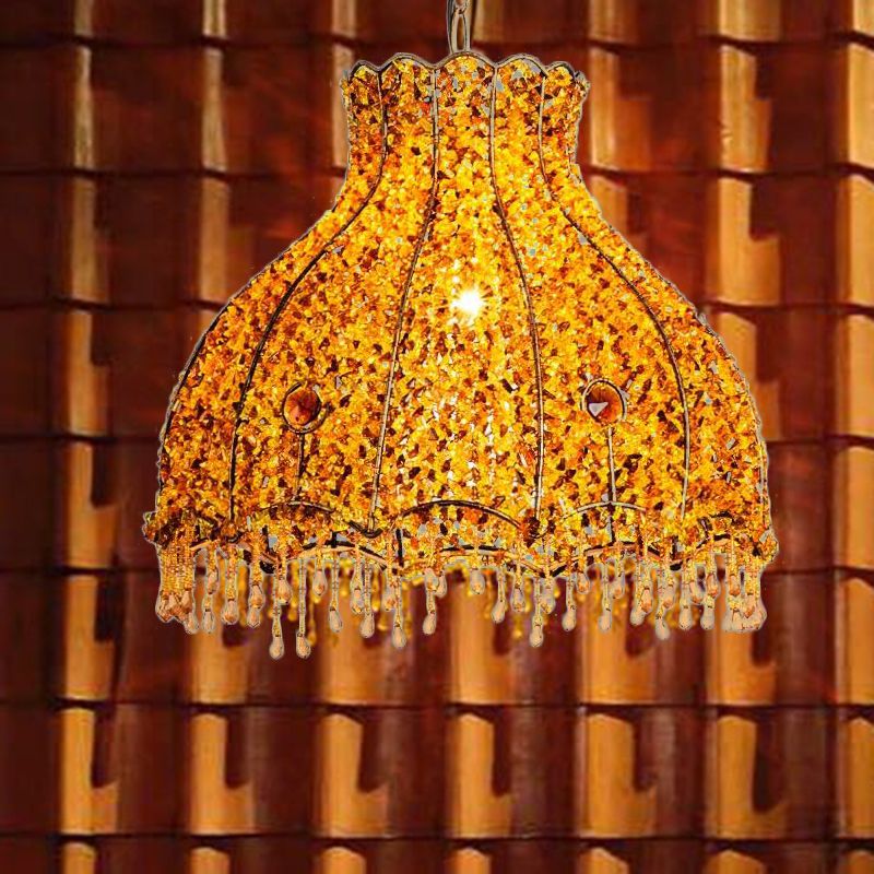 Scalloped Restaurant Pendant Lamp Decorative Metal 1 Head Yellow Hanging Ceiling Light