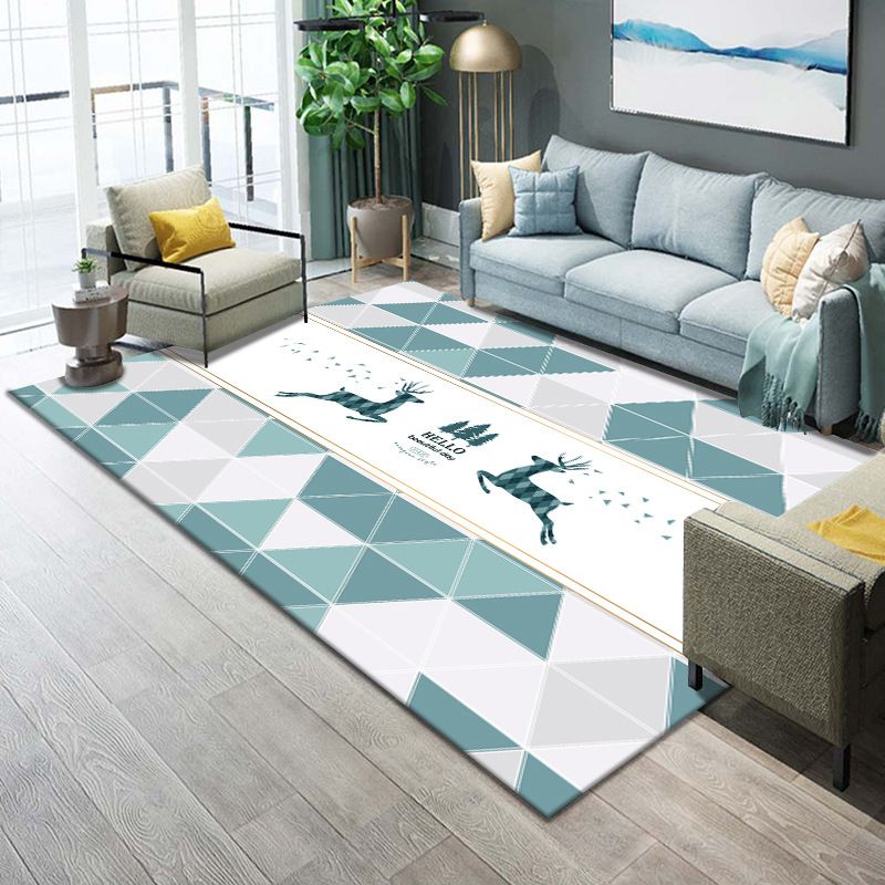 Multicolor Geometrical Color Block Rug Polyester Nordic Rug Pet Friendly Anti-Slip Washable Rug for Great Room