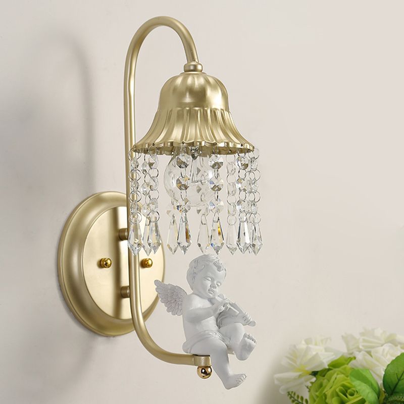 Nordic Style Crystal Wall Sconce Arc Shape Gold Wall Light for Living Room