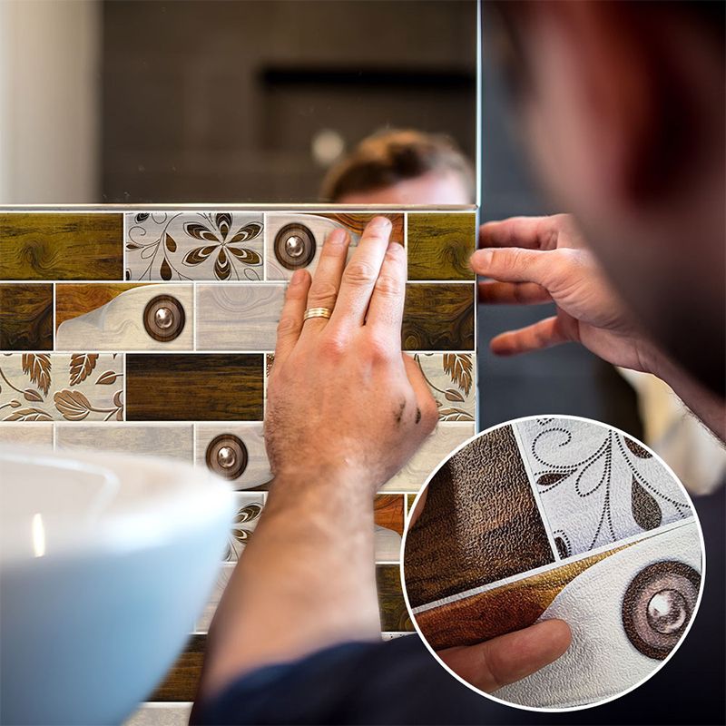 Brown Floral Print Brick Wallpapers Peel and Stick Retro Bathroom Wall Decoration