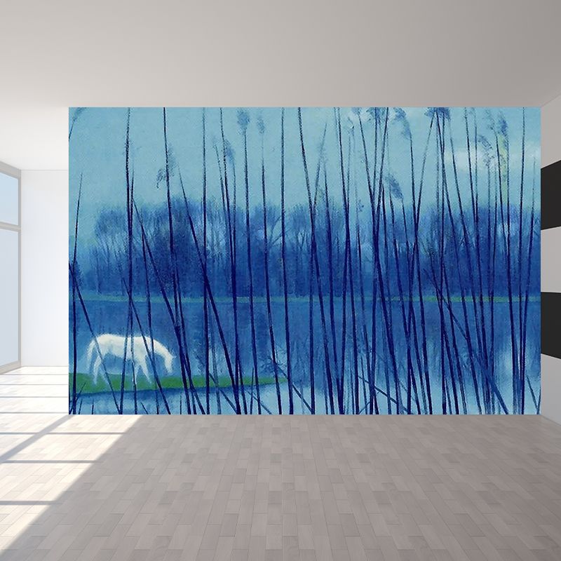 Huge Contemporary Mural Wallpaper in Blue Reed Grass Wall Art, Custom Size Available