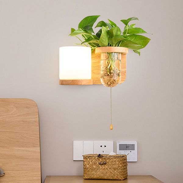 Modern Style Wall Light Fixture Wooden Wall Light Sconce without Plants