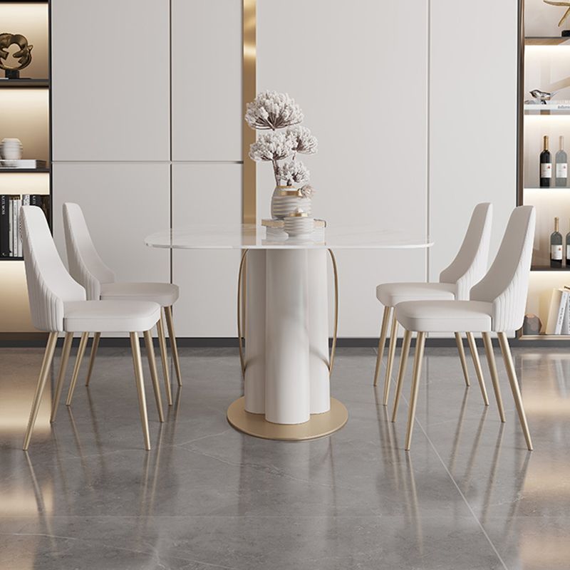 Modern Kitchen Dining Room Set Standard Height with Sintered Stone Top and Pedestal Base Table Set