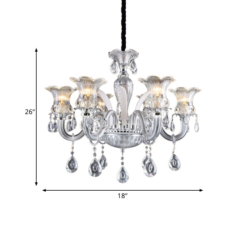 Silver Lampada il lampadario da 6/8 Luci Light Lampada a filo in vetro a costola trasparente con goccia di cristallo