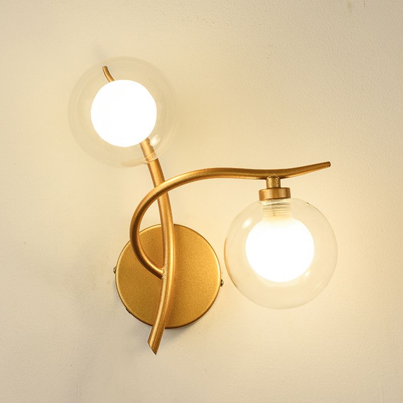 Industrial Style Ball Shape Wall Sconce Glass 2 Lights Sconces for Dining Room