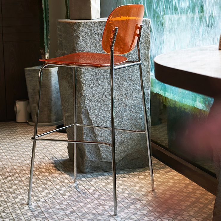 Modern Silver Base Counter Stool Rectangle Acrylic Footrest Counter-height Stool