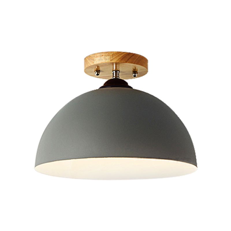 Red/Pink/White/Gray Domed Semi Flushmount Light Macaron Metal 1 Head Bedroom Semi Flush Ceiling Light, 12" W