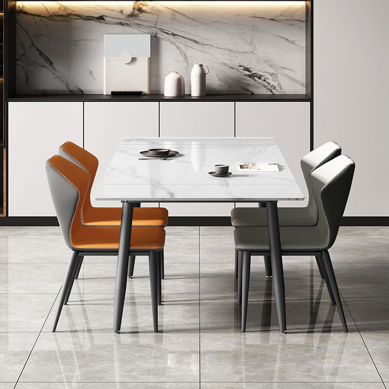 Witte eettafel in moderne stijl, rechthoekige eettafel van gesinterd steen met 4 poten
