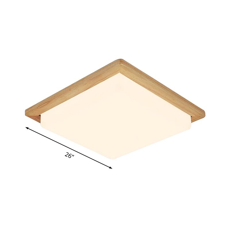 Square Ceiling Mounted Light Modernism Acrylic Beige LED Flush Mount Lamp with Wood Canopy in White/Warm Light, 12.5"/14"/18"/22"/26" Wide