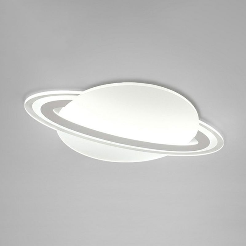 Ringed Planet Kids Bedroom Flush Lamp Acrylic Minimalism LED Ceiling Mount Light in White