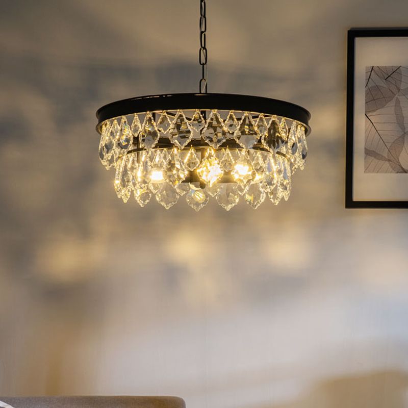 2-laags kroonluchter licht Modern Crystal 3 Heads Black Hanging Lamp Kit voor eetkamer