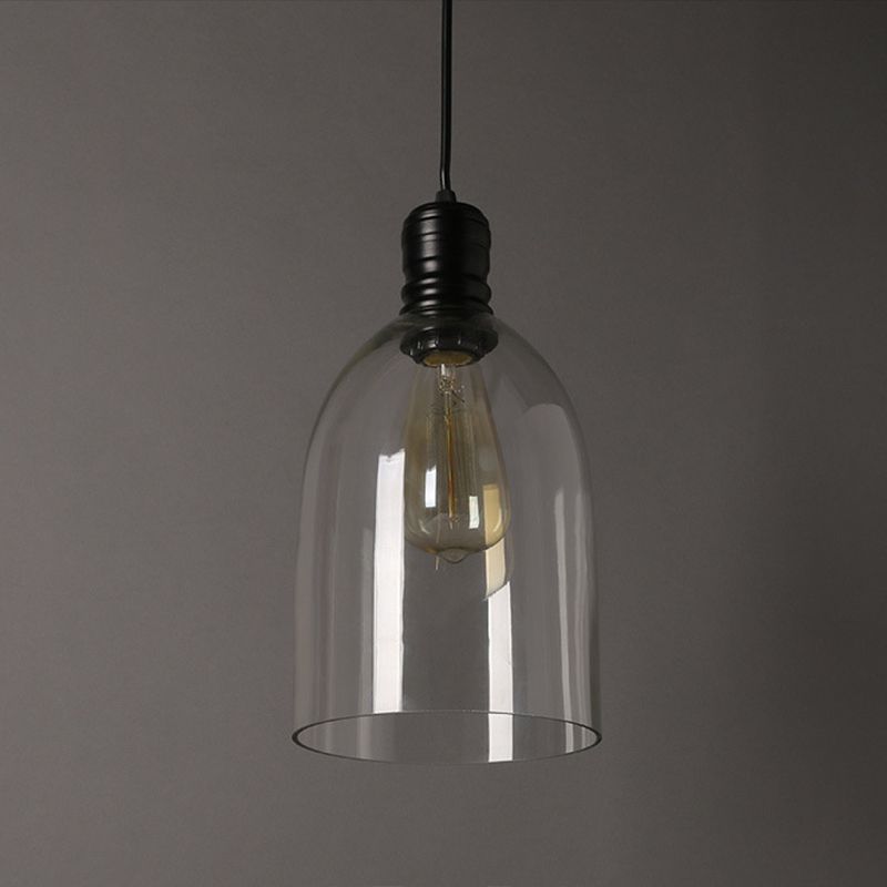Industrial Vintage Single Pendant Light Wrought Iron Hanging Lamp with Clear Glass Shade