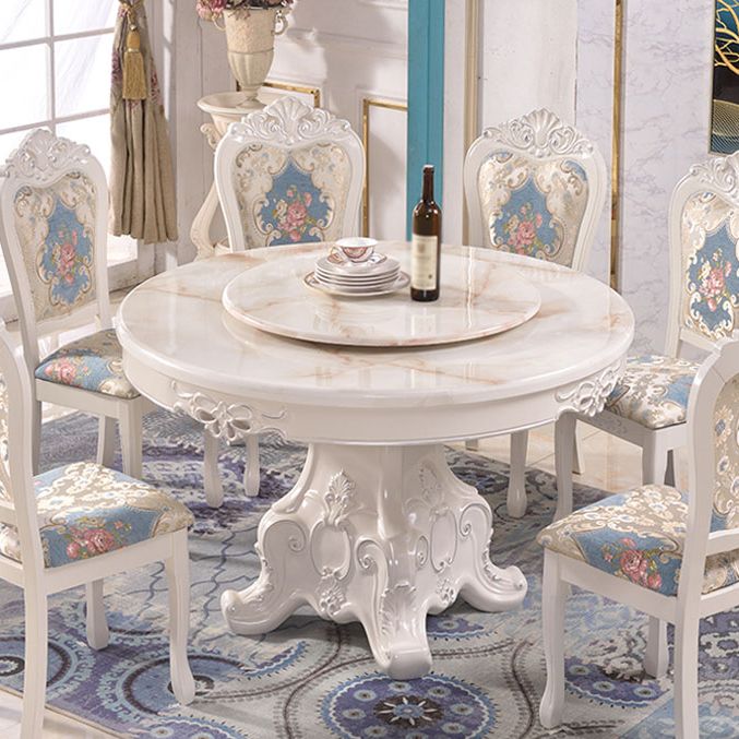 Stone Top Dining Table Round Dining Table with Wood Pedestal Base